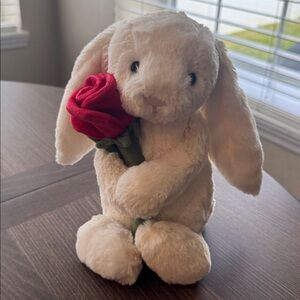 NEW Jellycat Cream Bunny with Red Rose Plush Toy Stuffed Animal 12" - $55